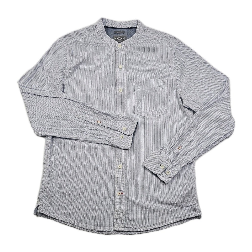 FAT FACE Slim Fit Grandad Shirt Mens M Blue Navy Stripe United Kingdom Made Well